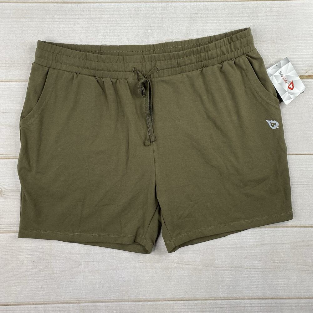 BALEAF Womens Shorts Sz 2XL Green Cotton Drawstring Pockets Pull On Lounge Yoga